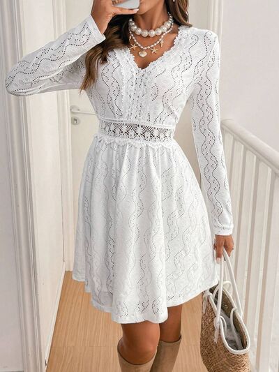 V Neck Long Sleeve Mini Dress