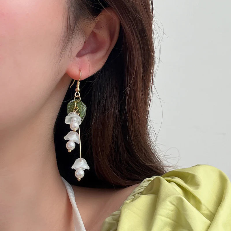 Green Leaves Flower Earrings