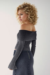 Off-Shoulder Zip Up Long Sleeve