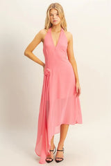 Halter Asymmetrical Hem Dress