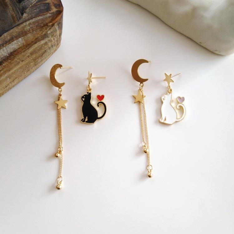 Cute Cat Star Moon Earrings