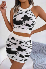 Sleeveless Knit Top and Mini Skirt Set