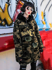 Camouflage Plush Casual Loose Hoodie