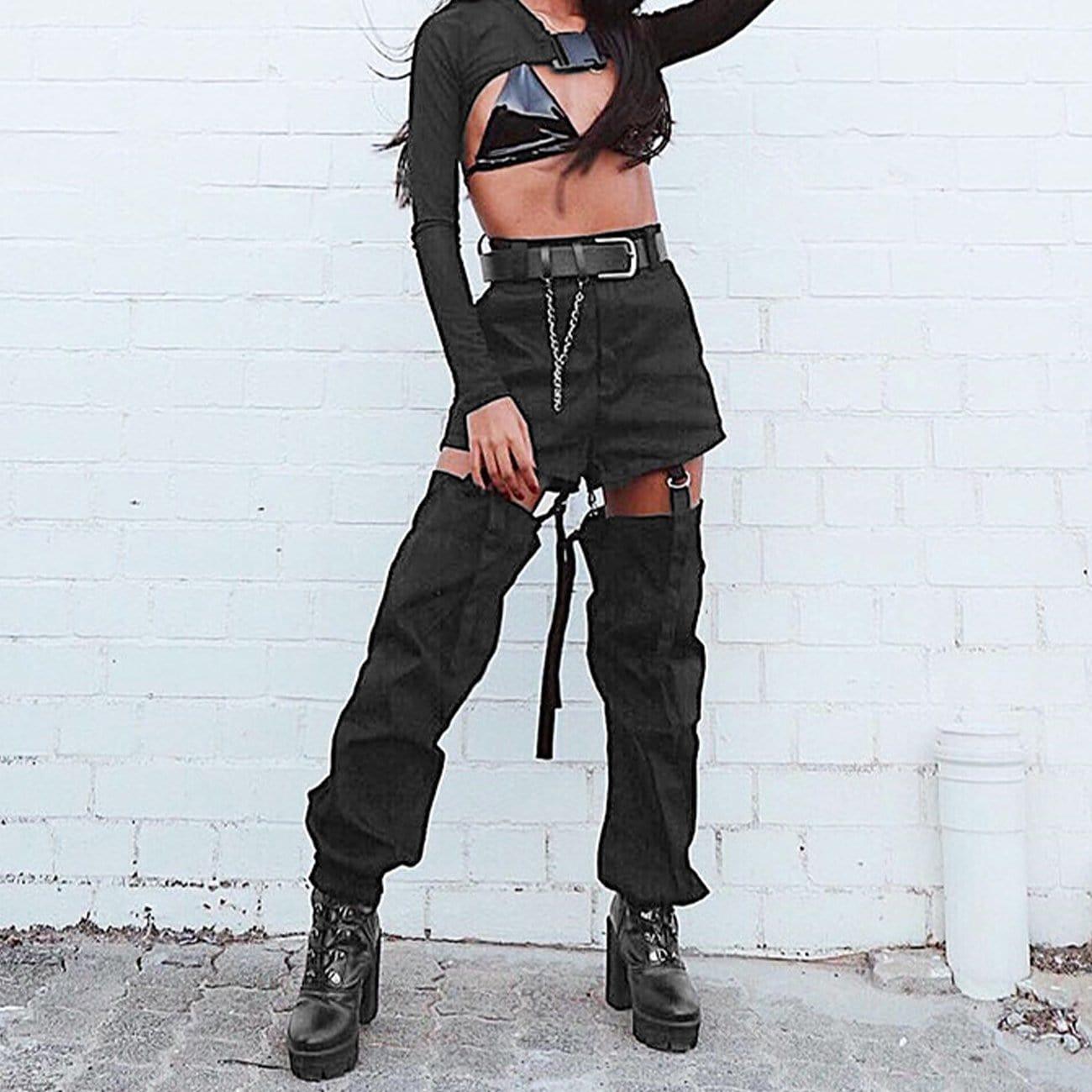 Combat Removable Buckle Hollow Out Pants