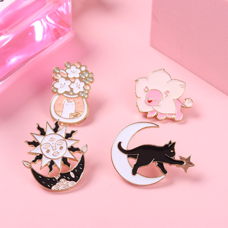 Cartoon Moon Cat Pins