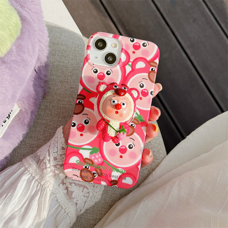 Cute Strawberry Bear Stand Phone Case