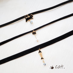 Black Velvet Cat Fishbone Choker