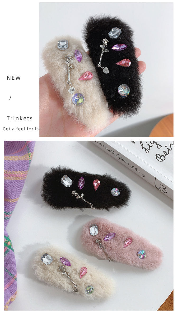 Cute Rhinestone Plush Hair Clip