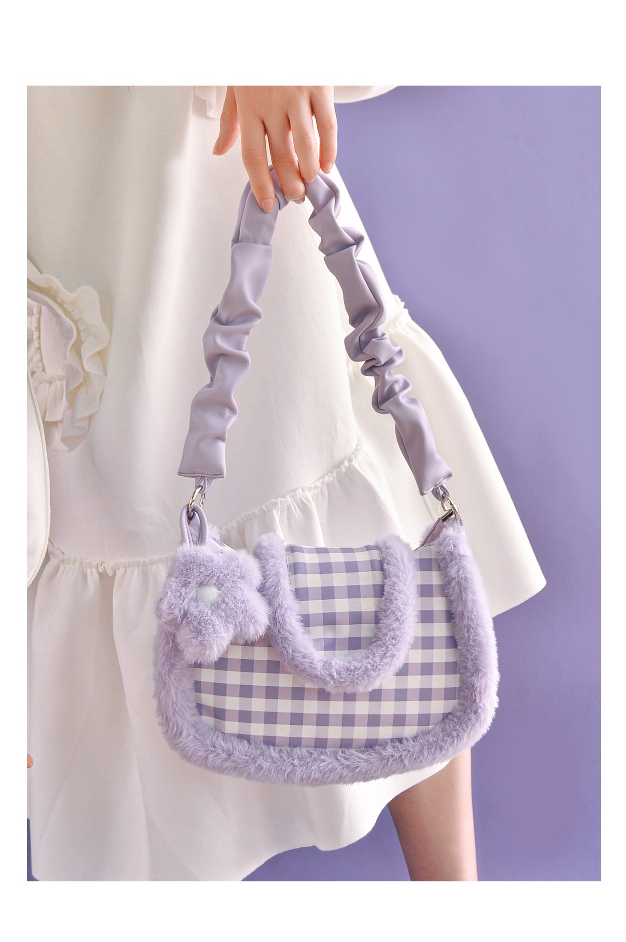 Plush Purple Plaid Underarm Bag