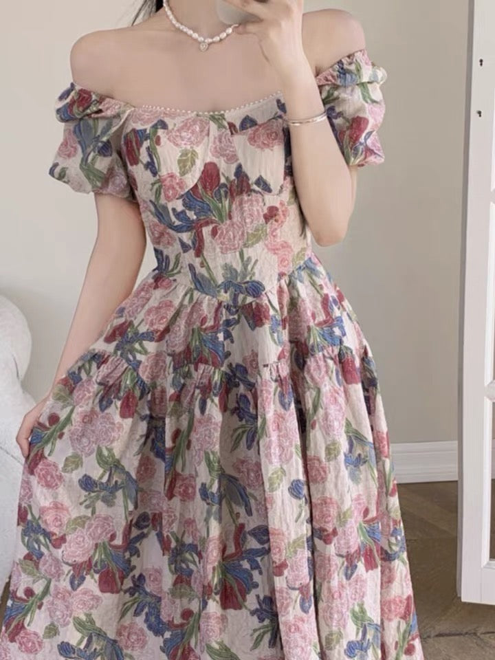 Dalila Floral Pearl Decorated Vintage-Inspired Dress