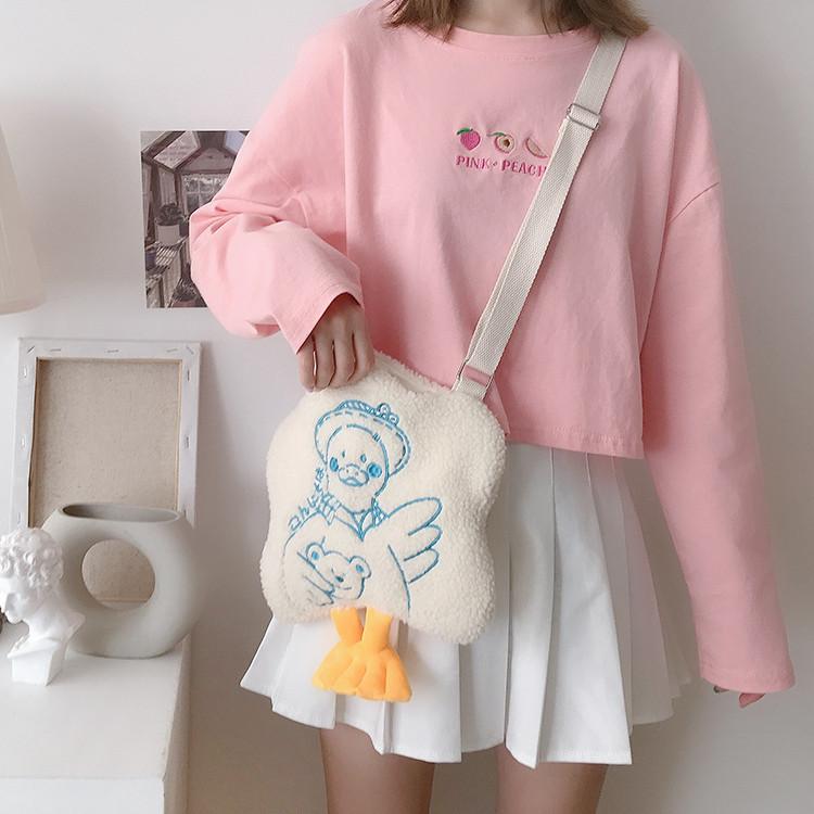 Cute Straw Hat Duck Embroidered Crossbody Bag