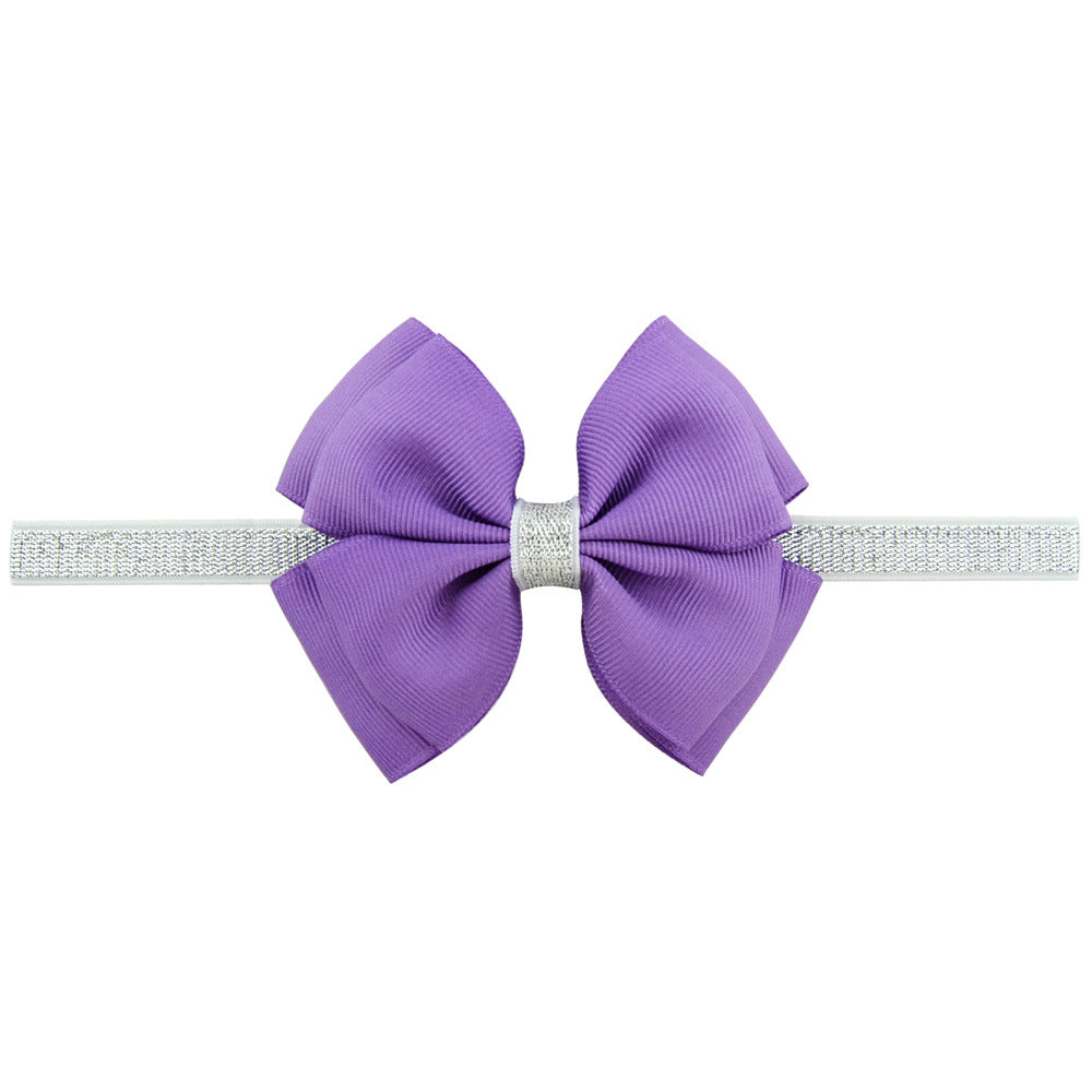 1 Pcs Baby Hair Bow Flower Headband Silver Ribbon Hair