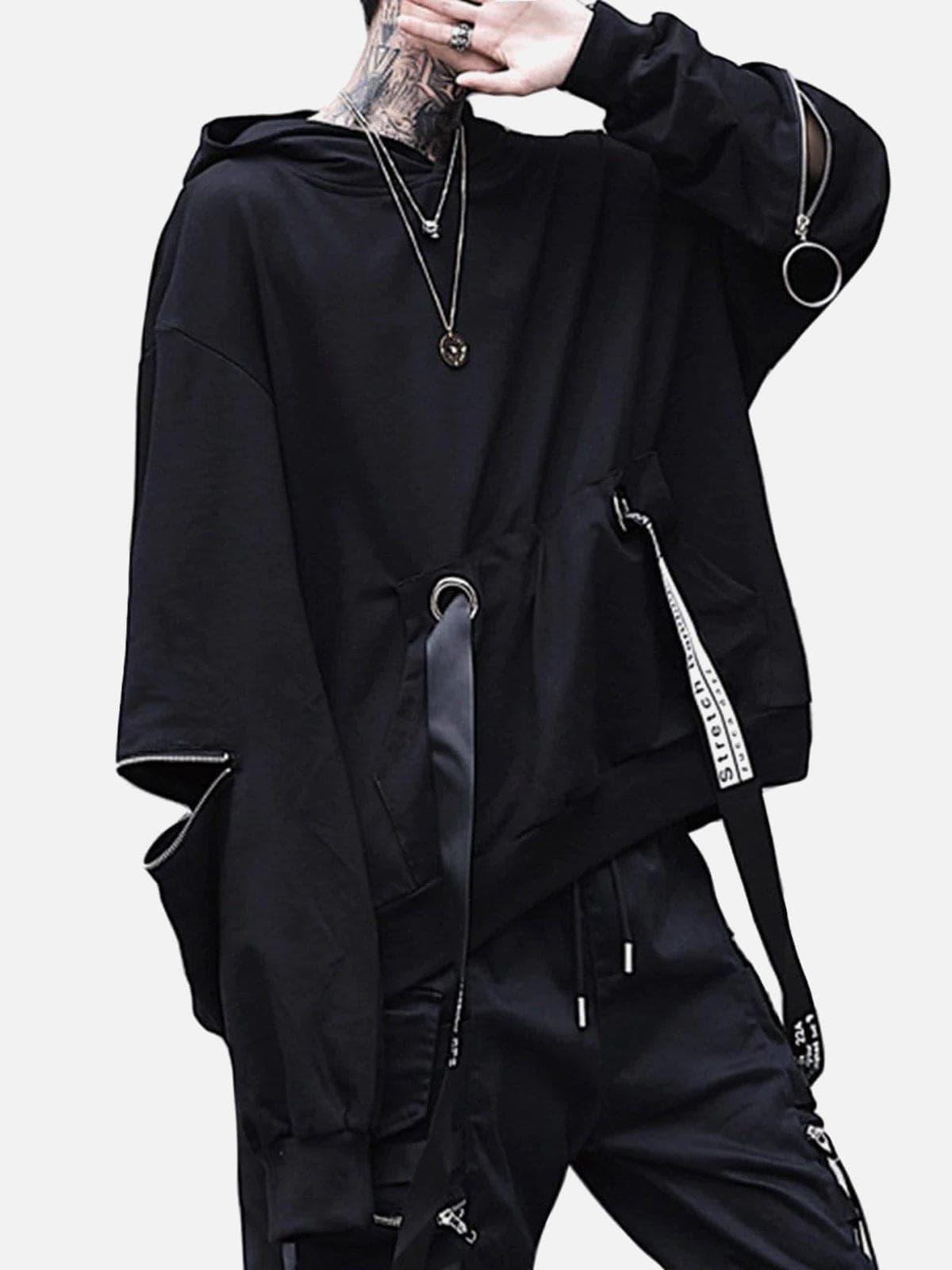 Function Dark Ribbons Zipper Hoodie