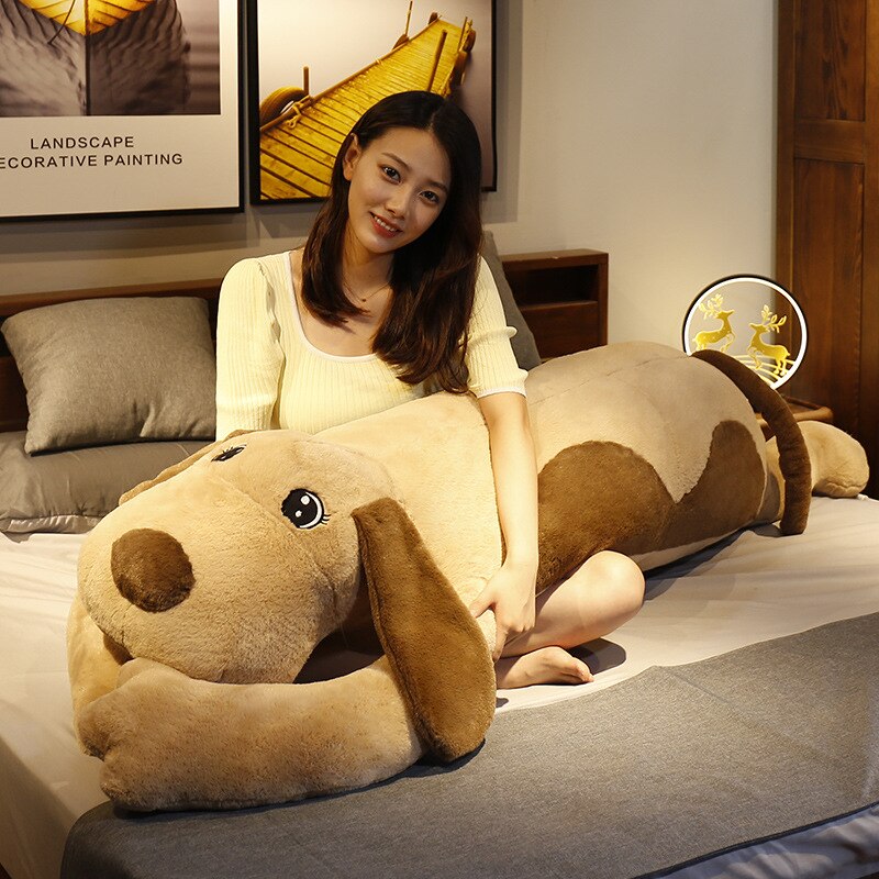 110-130CM Giant Size Soft Lying Dog Plush Toys Stuffed Animal Sleep Cushion Pillow Dolls for Children Baby Birthday Xmas Gifts