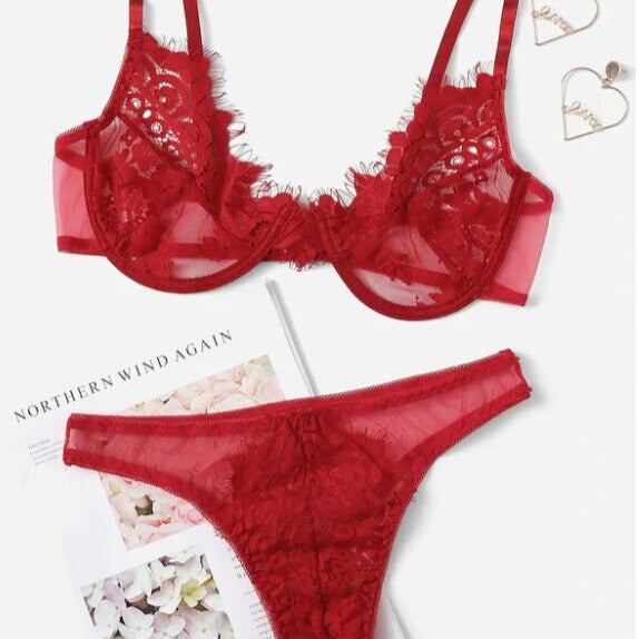 Sexy Lace Three-Point Bralette Set