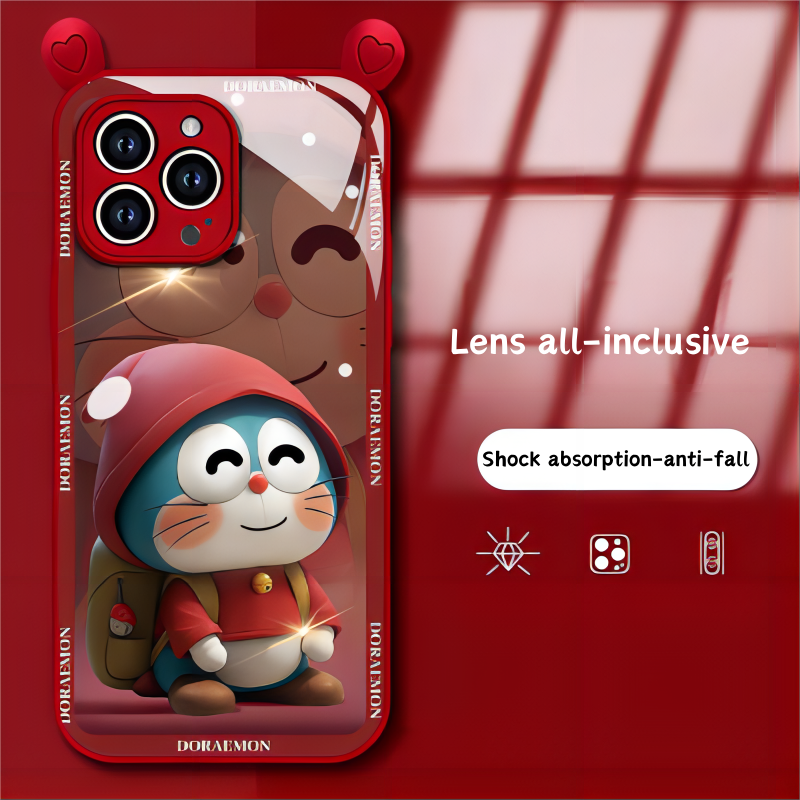 Kawaii Blue Fat Cat Red Phone Case