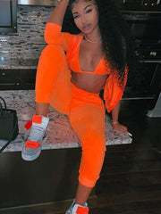 Solid Plush Zipper Hoodies&Pants Sports Suits ACTIVE WEAR