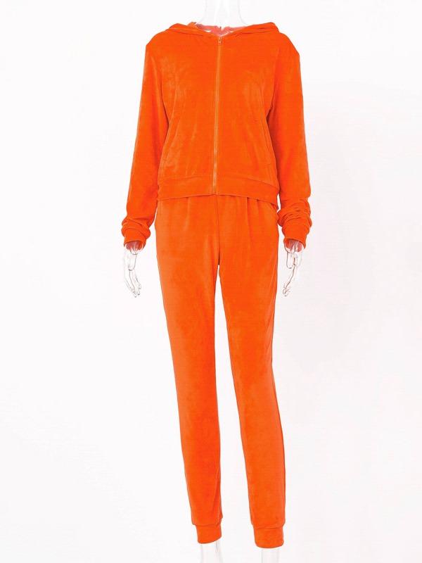 Solid Plush Zipper Hoodies&Pants Sports Suits ACTIVE WEAR