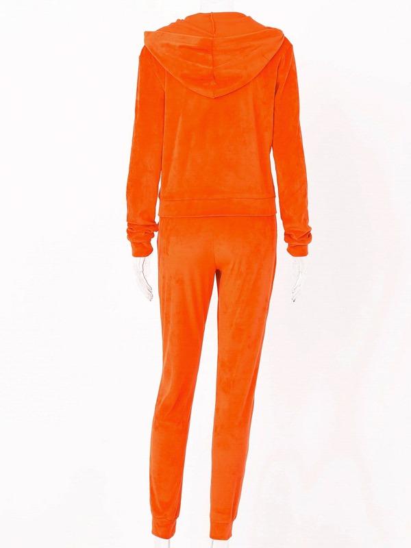 Solid Plush Zipper Hoodies&Pants Sports Suits ACTIVE WEAR