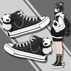 Cute 3D Panda High Top Personalized Canvas Shoes