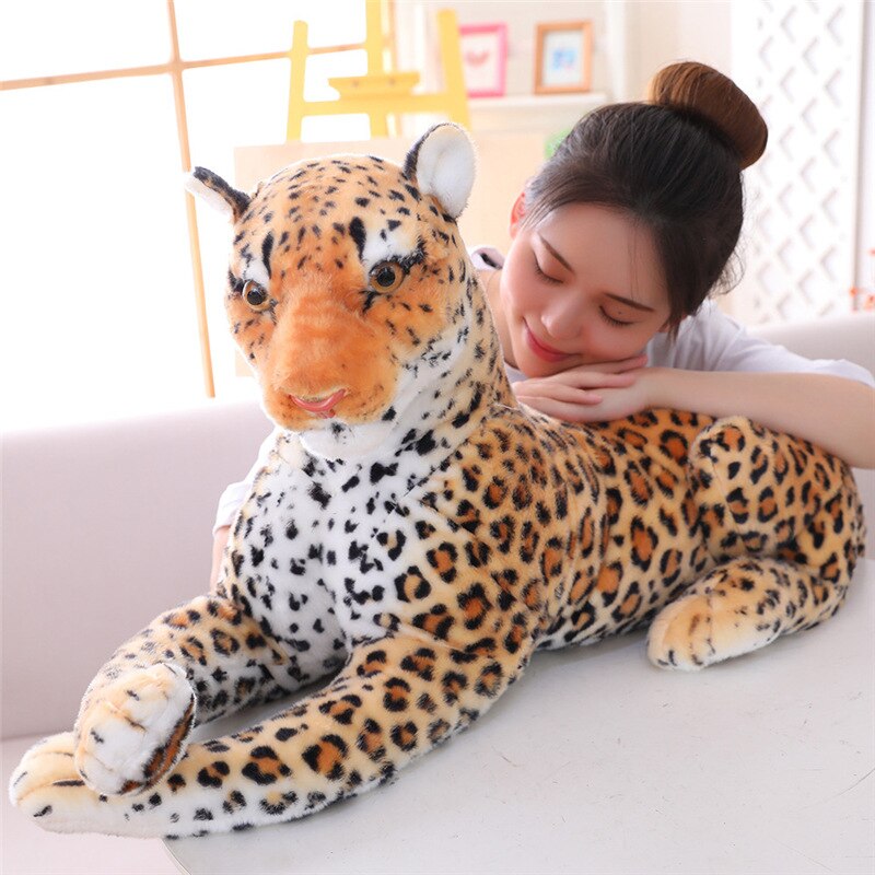 120CM Giant Leopard Jaguar Panther Stuffed Toys Big Size White Tiger Plush Doll Lifelike Animal Pillow Children Christmas Gift