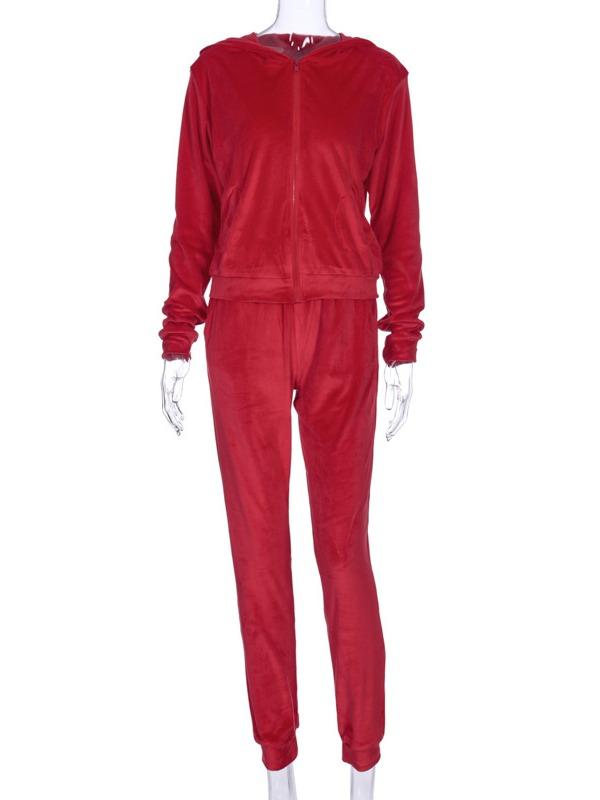 Solid Plush Zipper Hoodies&Pants Sports Suits ACTIVE WEAR