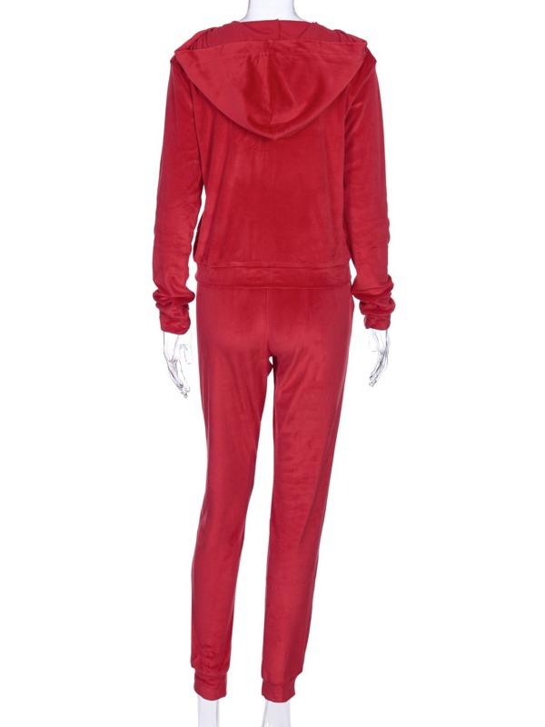 Solid Plush Zipper Hoodies&Pants Sports Suits ACTIVE WEAR