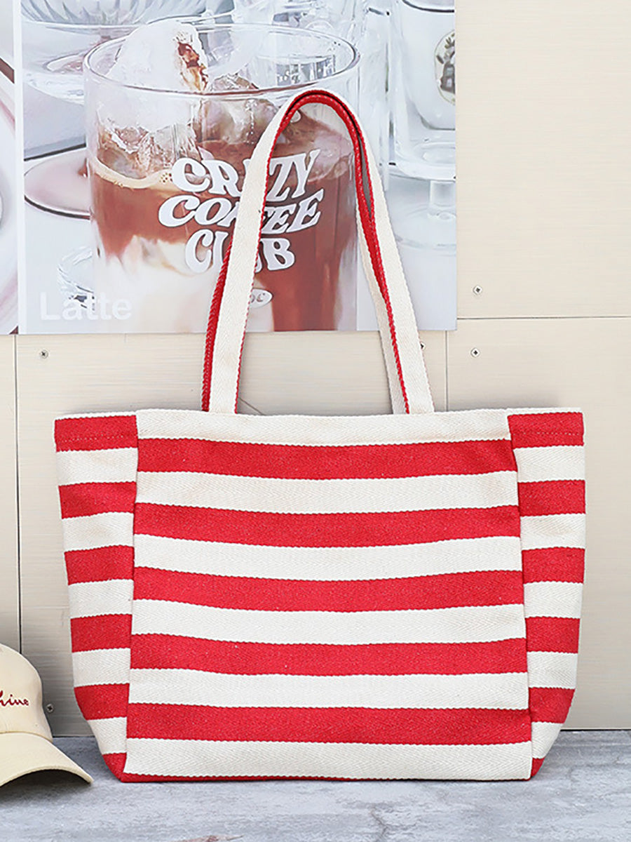 Women Casual Stripe Canvas Large Capacity Shoulder Bag