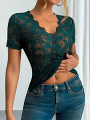 Lace V-Neck Short Sleeve Top