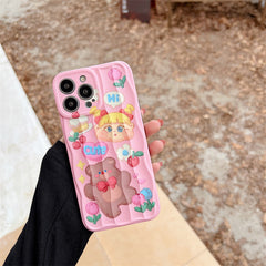 Cute Pink Oil Painting Bear Phone Case