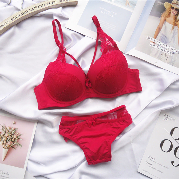 Plus Size Cross Tie  Lace Bra Set