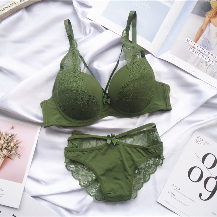 Plus Size Cross Tie  Lace Bra Set