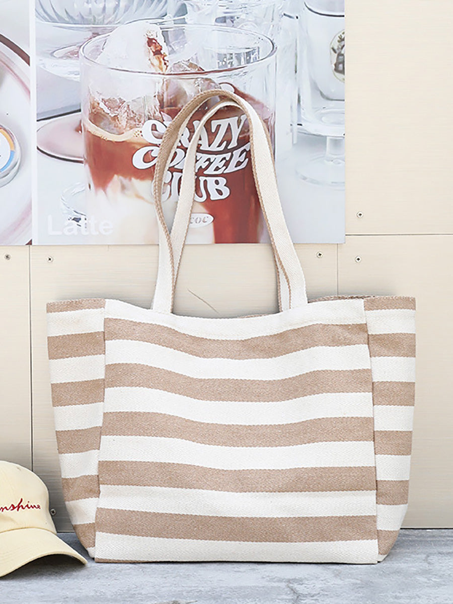 Women Casual Stripe Canvas Large Capacity Shoulder Bag