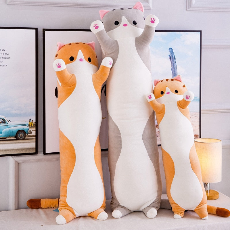 140cm Comfort Cushion Cute Soft Long Cat Plush Toys Stuffed Pause Office Pillow Bed Sleep Pillow Home Gift Doll for Kids Girl