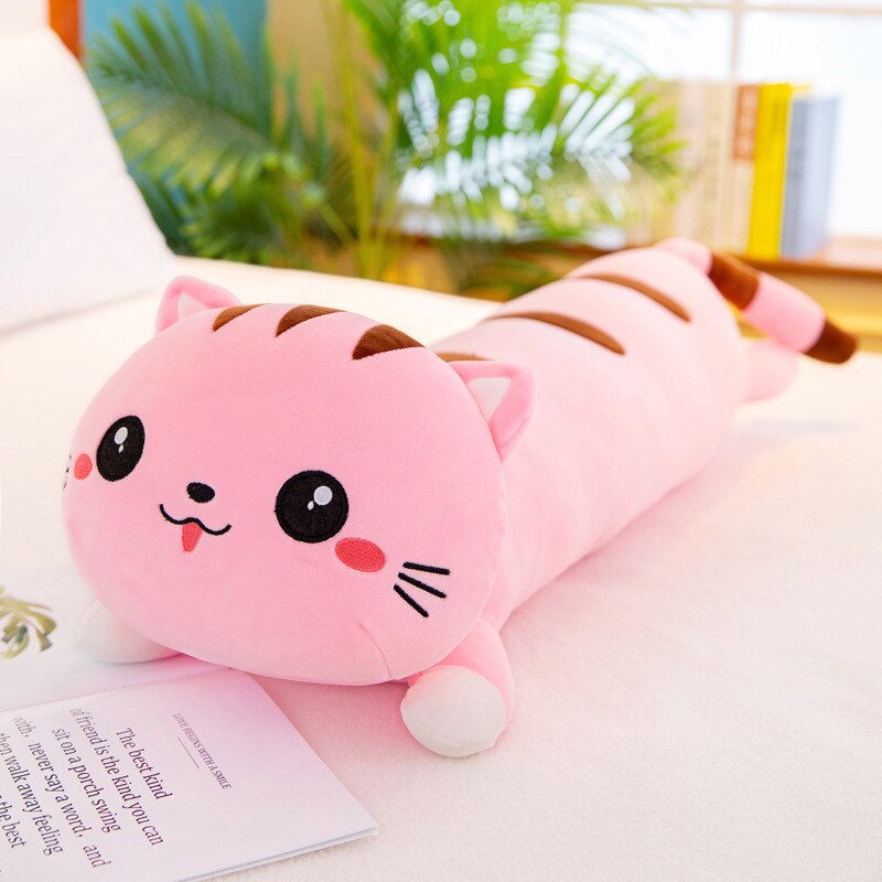 140cm Comfort Cushion Cute Soft Long Cat Plush Toys Stuffed Pause Office Pillow Bed Sleep Pillow Home Gift Doll for Kids Girl