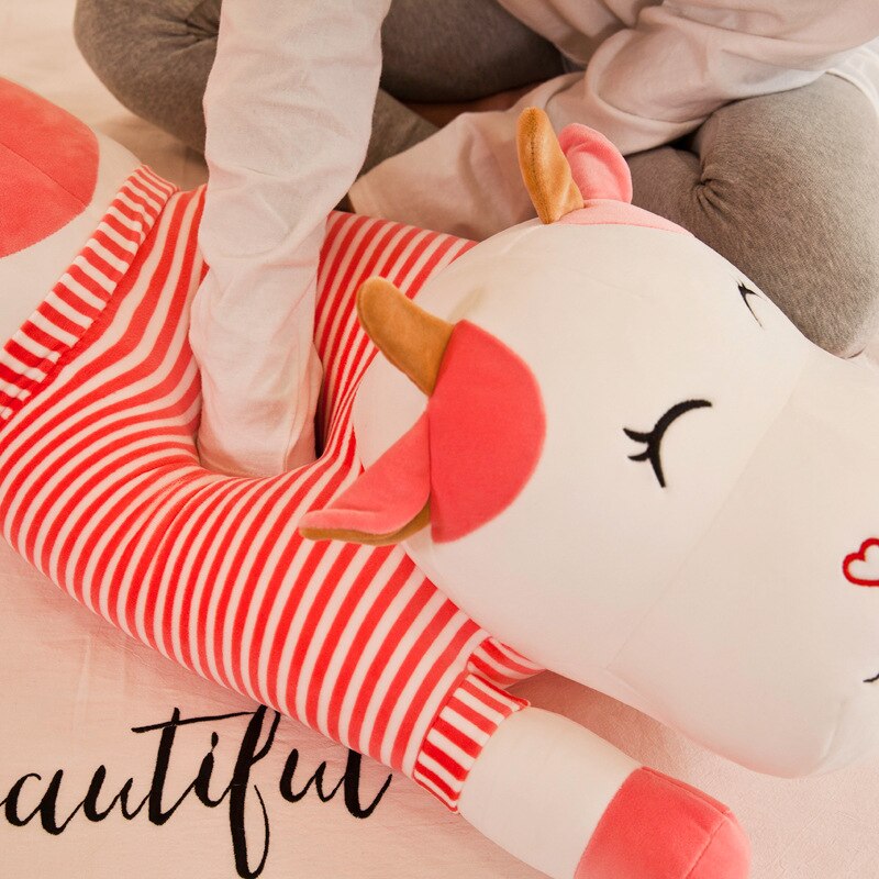 140cm Lovely Creative Milk Cow Plush Pillow Toys Soft Stuffed Cartoon Animal Cattle Doll Bedroom Sleeping Pillow Cushion