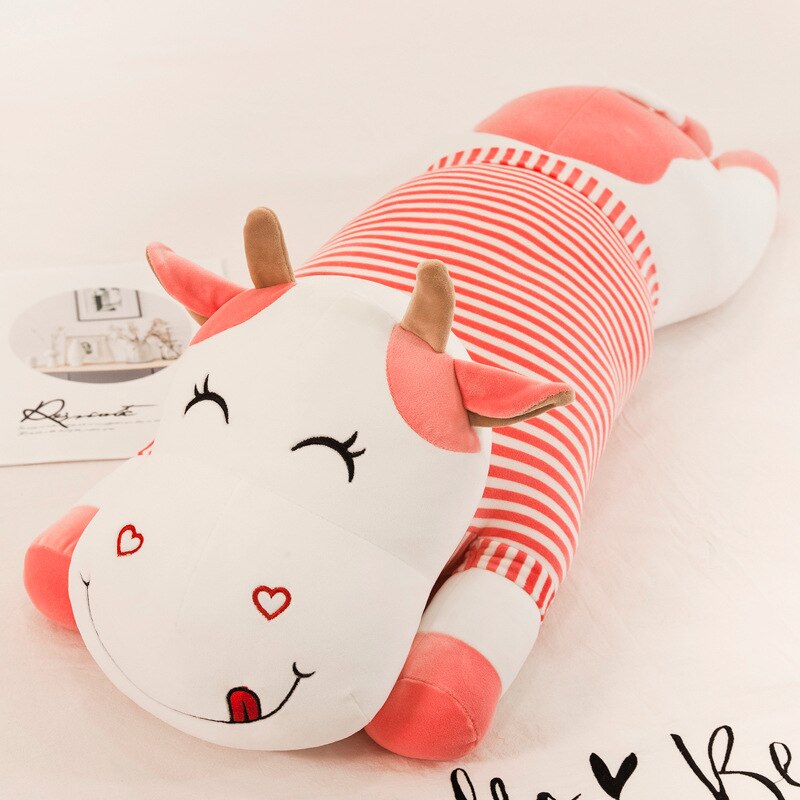 140cm Lovely Creative Milk Cow Plush Pillow Toys Soft Stuffed Cartoon Animal Cattle Doll Bedroom Sleeping Pillow Cushion