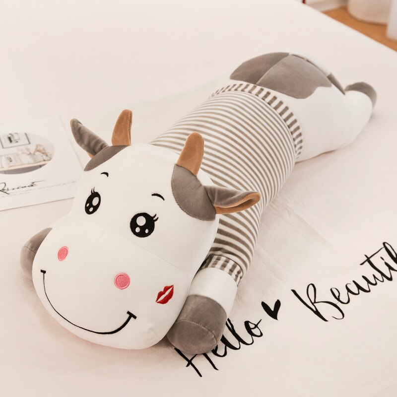 140cm Lovely Creative Milk Cow Plush Pillow Toys Soft Stuffed Cartoon Animal Cattle Doll Bedroom Sleeping Pillow Cushion