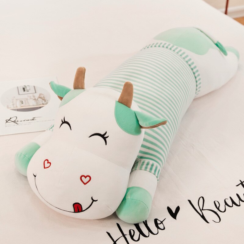 140cm Lovely Creative Milk Cow Plush Pillow Toys Soft Stuffed Cartoon Animal Cattle Doll Bedroom Sleeping Pillow Cushion