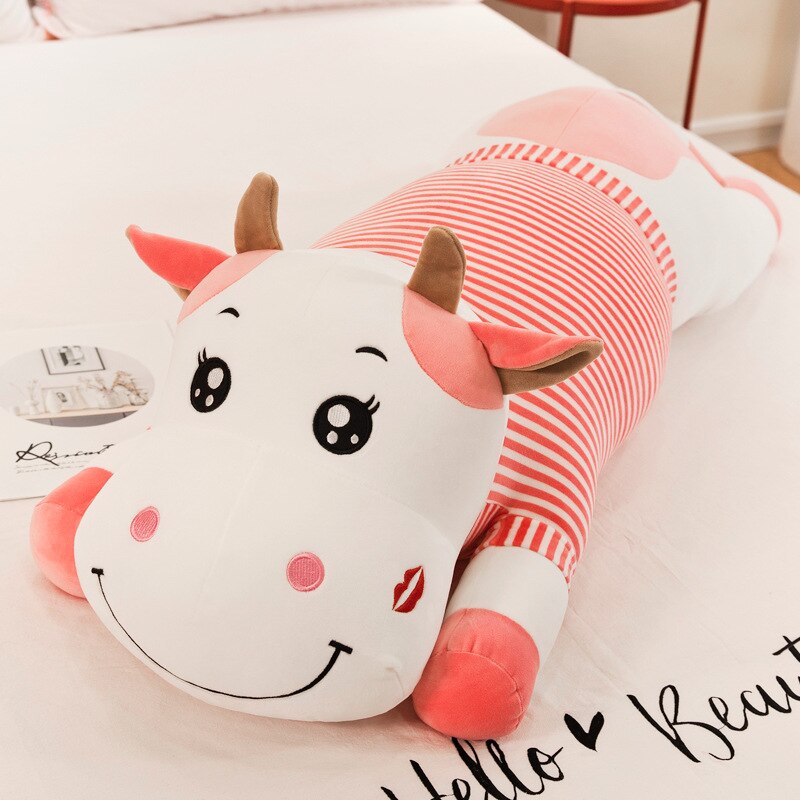 140cm Lovely Creative Milk Cow Plush Pillow Toys Soft Stuffed Cartoon Animal Cattle Doll Bedroom Sleeping Pillow Cushion