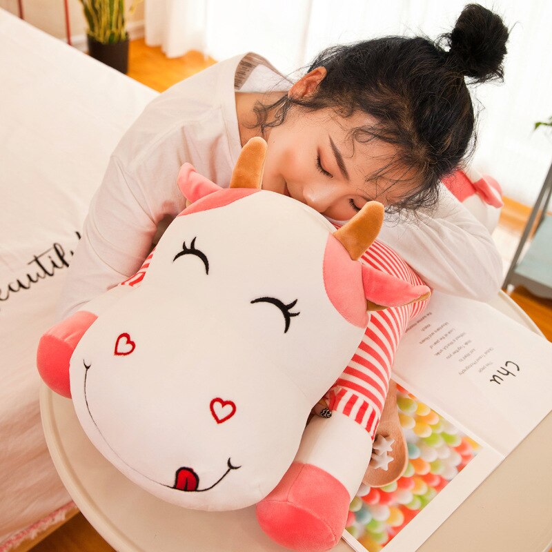 140cm Lovely Creative Milk Cow Plush Pillow Toys Soft Stuffed Cartoon Animal Cattle Doll Bedroom Sleeping Pillow Cushion