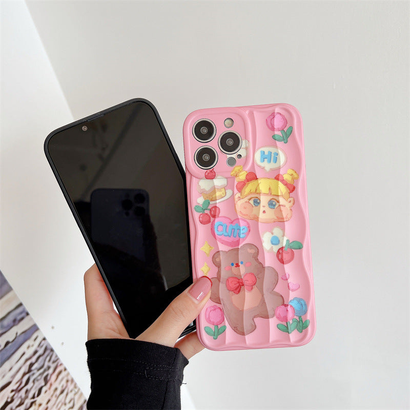 Cute Pink Oil Painting Bear Phone Case