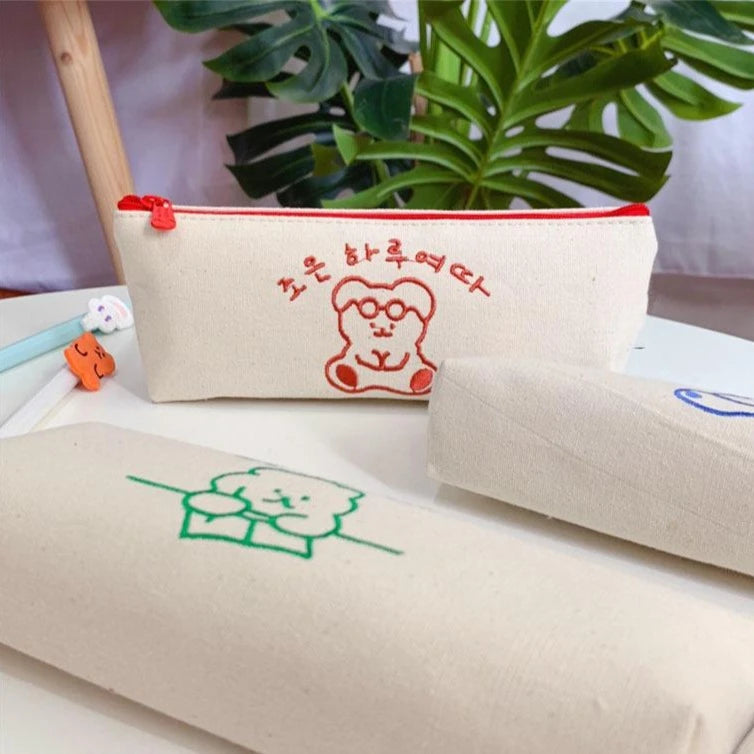 Bear Embroidery Pencil Case