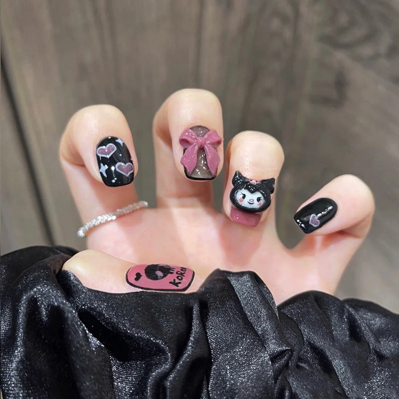 Kuromi Wearable Nails Finished Manicure