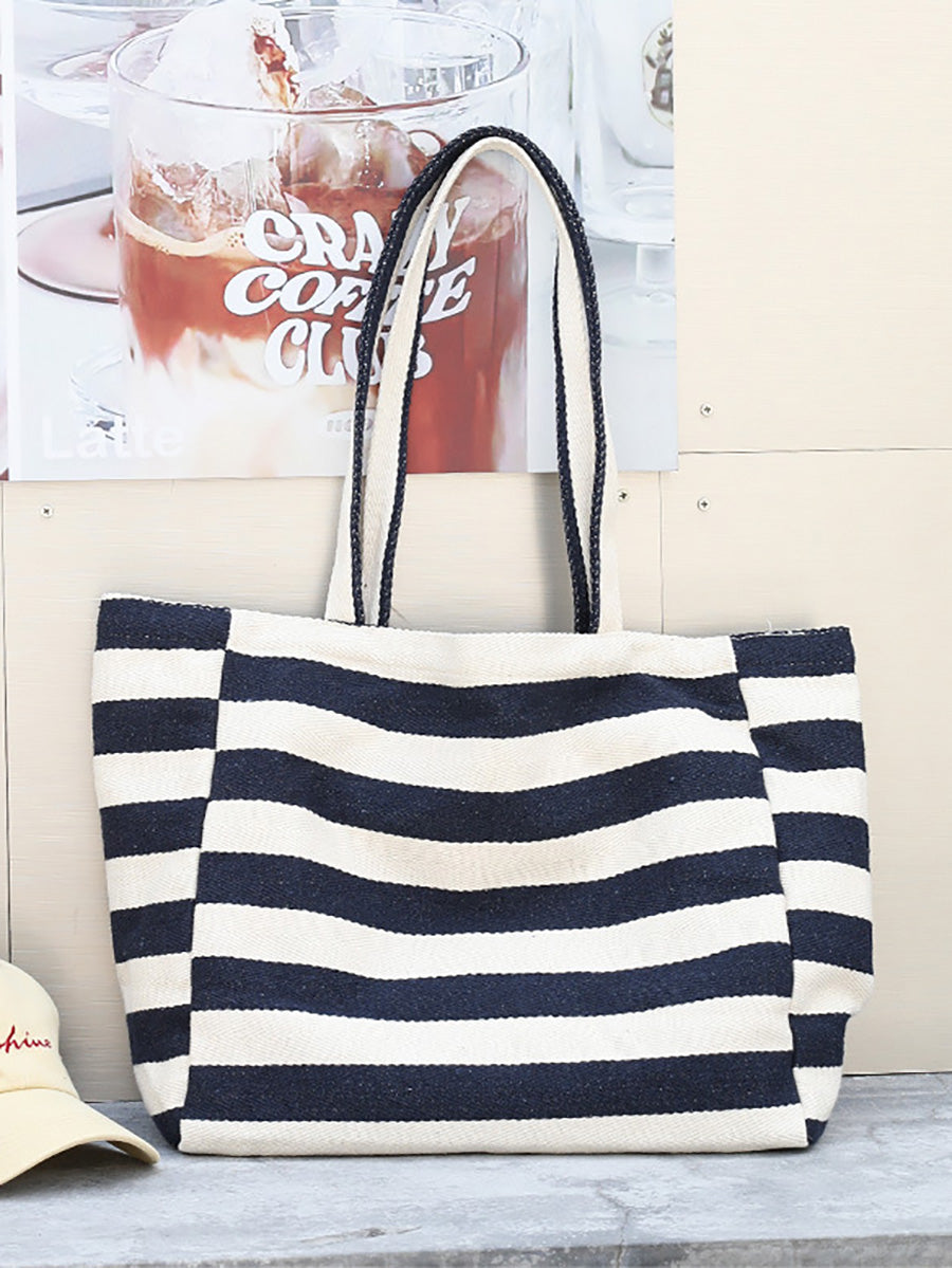Women Casual Stripe Canvas Large Capacity Shoulder Bag
