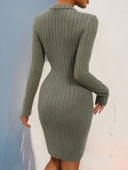 Decorative Button Long Sleeve Dress