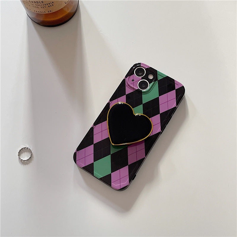 Contrasting Color Diamond Heart Phone Case