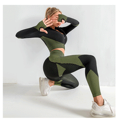 Sports Wear 3 Pcs Sports Set Seamless Yoga Suit Long Sleeves