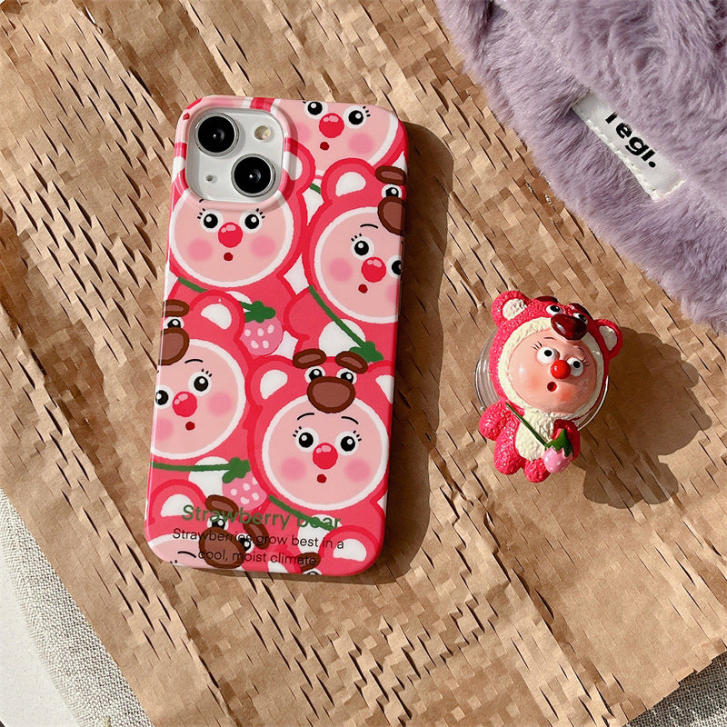 Cute Strawberry Bear Stand Phone Case