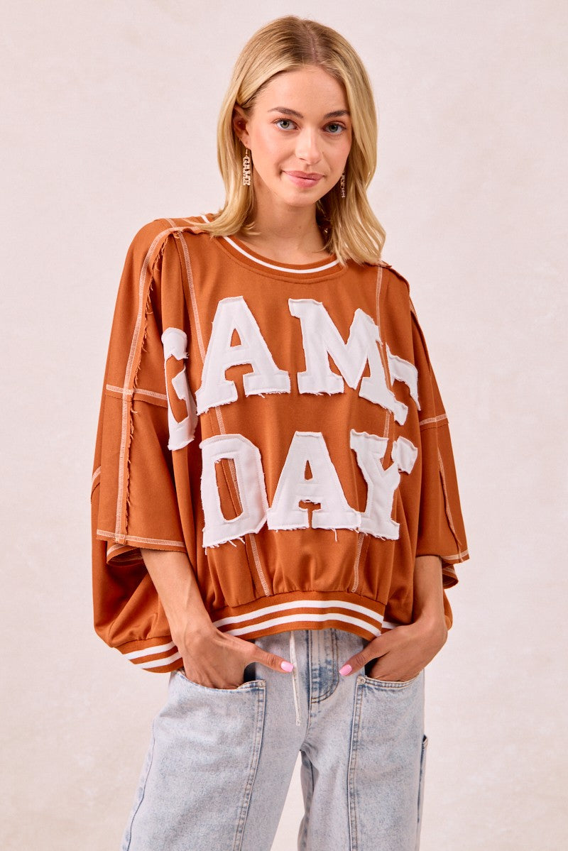 Gameday Patchwork Stitch Detail Top